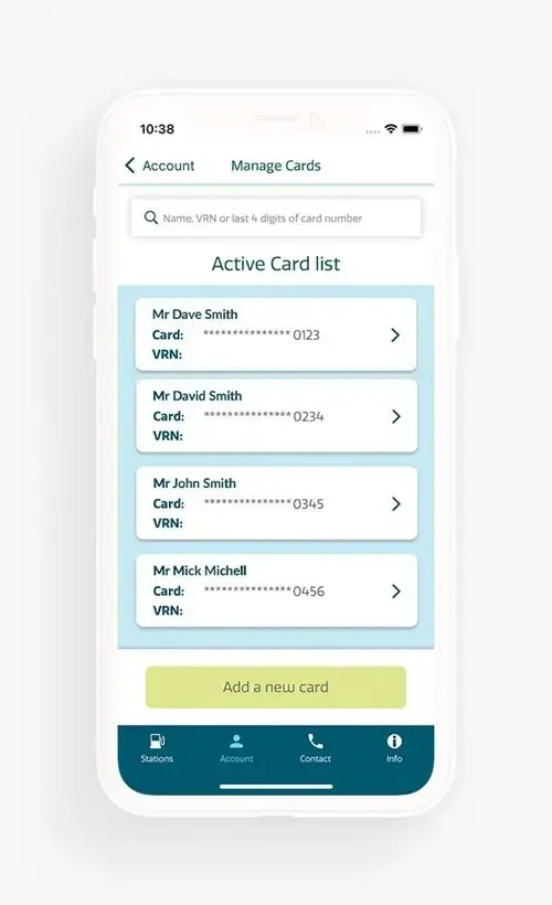  Active card list mobile app: A user-friendly app displaying a list of active cards for easy access and management on mobile devices.