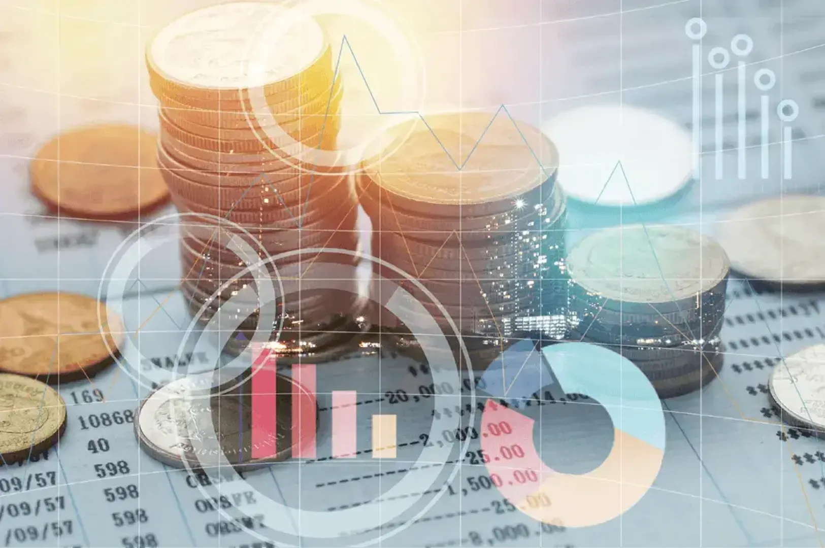 Image of coins with chart graphics overlaid