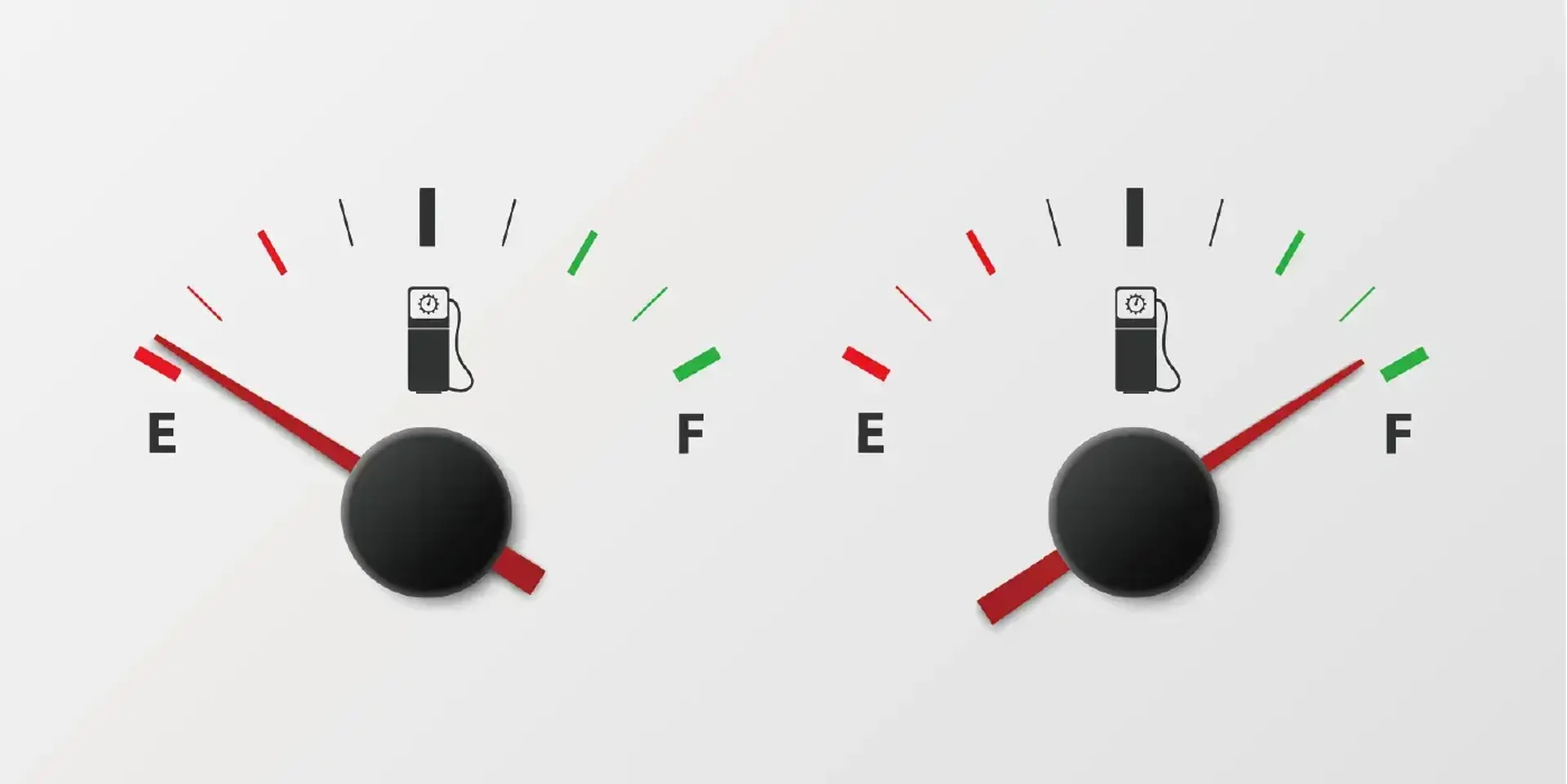 Two fuel gauges- one showing empty, one showing full