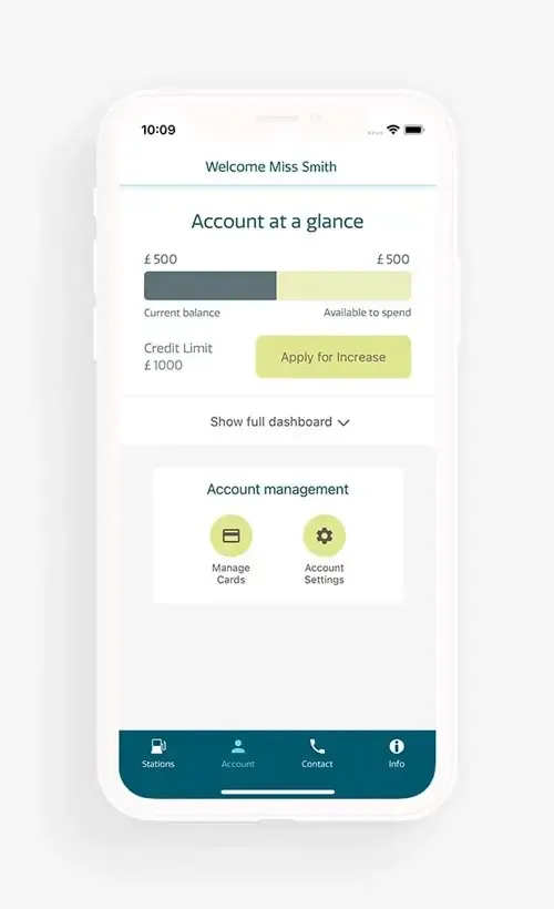 Mobile app design for fuelGenie: Track spend and manage fuel cards.