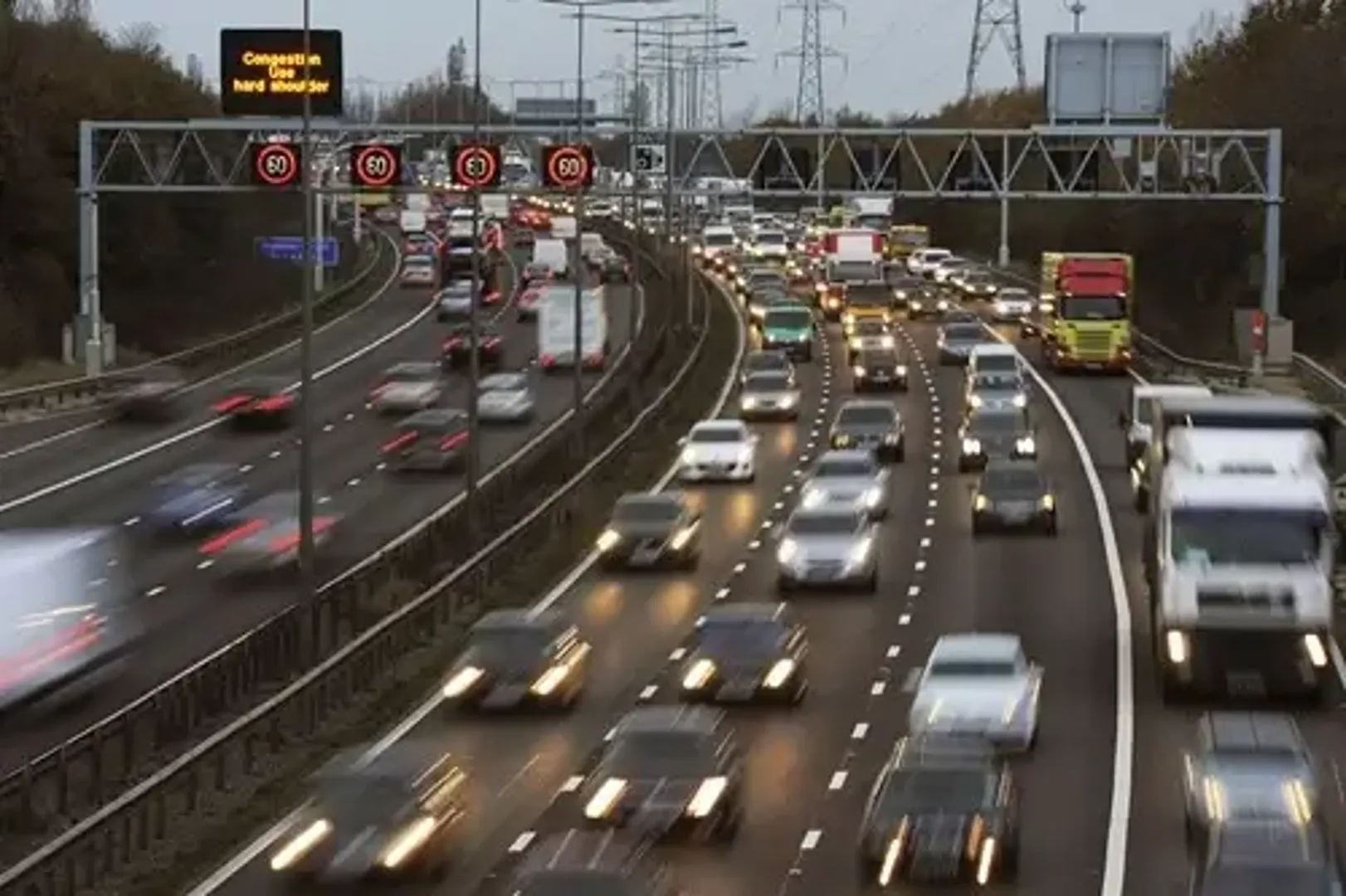 Smart motorway with traffic on hard shoulder
