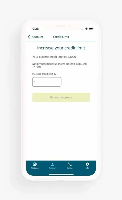 A screen displaying options to increase credit limits.